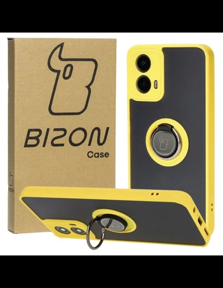 Bizon Case Hybrid Ring Motorola Moto G34 5G füstös sárga kerettel