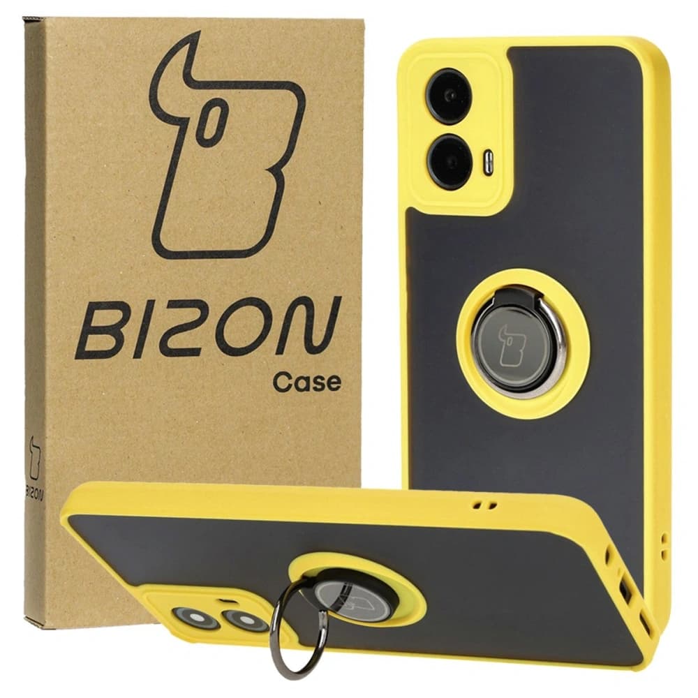 Bizon Case Hybrid Ring Motorola Moto G34 5G füstös sárga kerettel - 1
