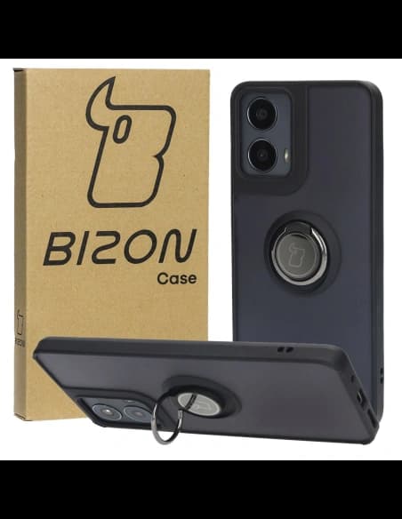 Bizon Case Hybrid Ring Motorola Moto G04 / G24 / G24 Power fumuriu cu un cadru negru