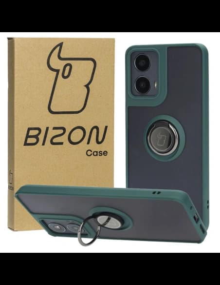 Bizon Case Hybrid Ring Motorola Moto G04 / G24 / G24 Power fumuriu cu un cadru verde închis