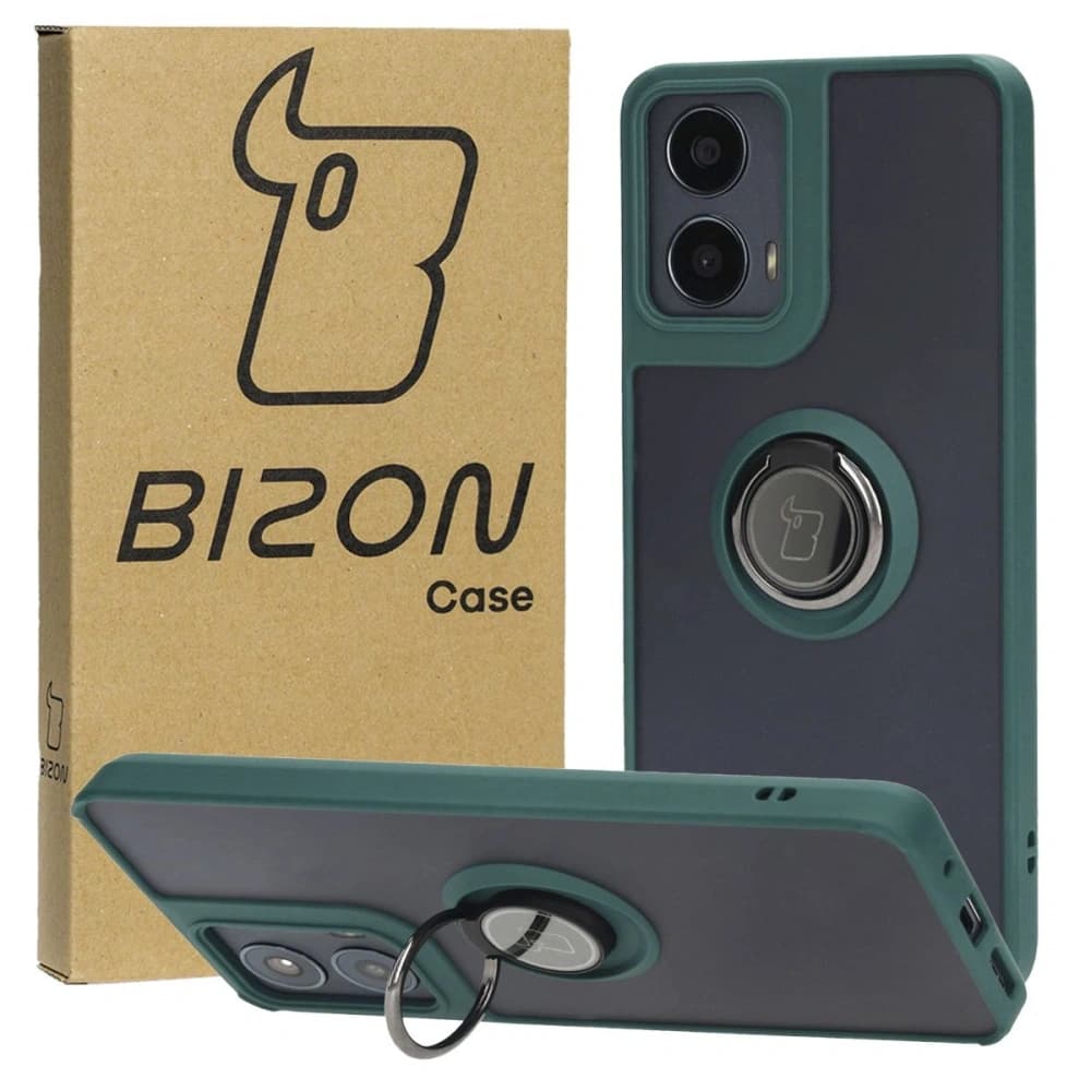 Bizon Case Hybrid Ring Motorola Moto G04 / G24 / G24 Power rauchig mit einem dunkelgrünen Rahmen - 1