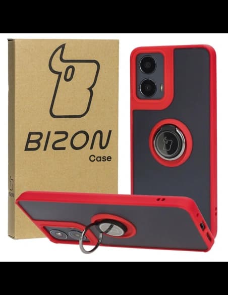 Bizon Case Hybrid Ring Motorola Moto G04 / G24 / G24 Power fumuriu cu o ramă roșie