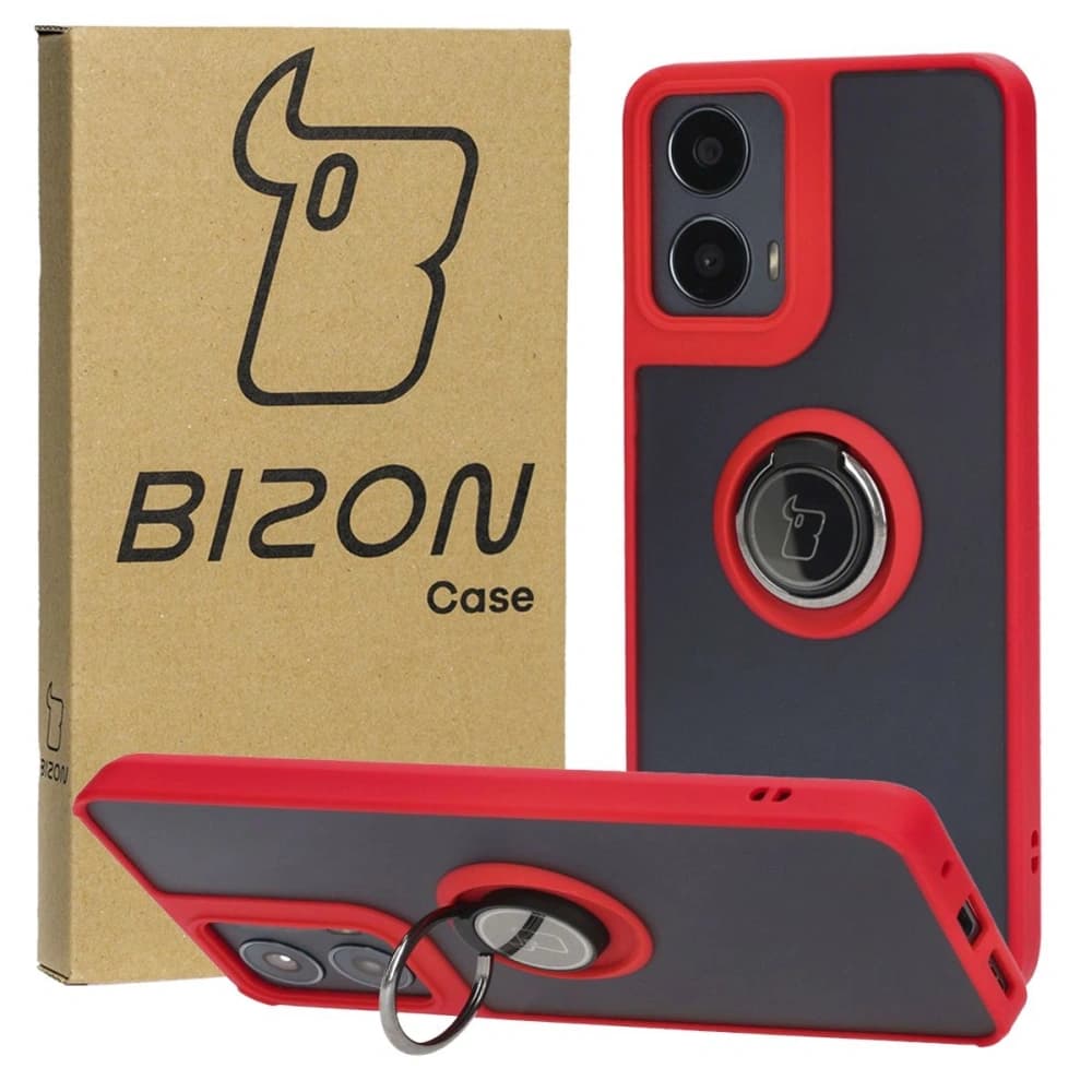Bizon Case Hybrid Ring Motorola Moto G04 / G24 / G24 Power fumuriu cu o ramă roșie - 1