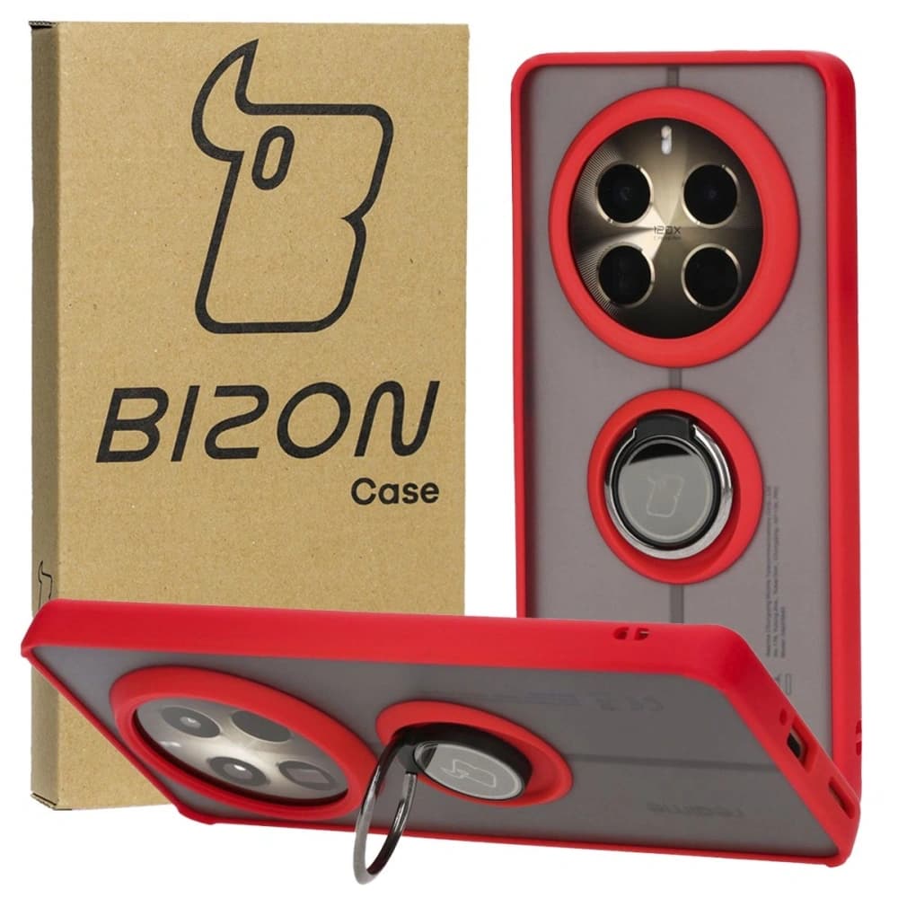Etui s úchopem na prst Bizon Case Hybrid Ring pro Realme 12 Pro / 12 Pro+ kouřové s červeným rámečkem - 1