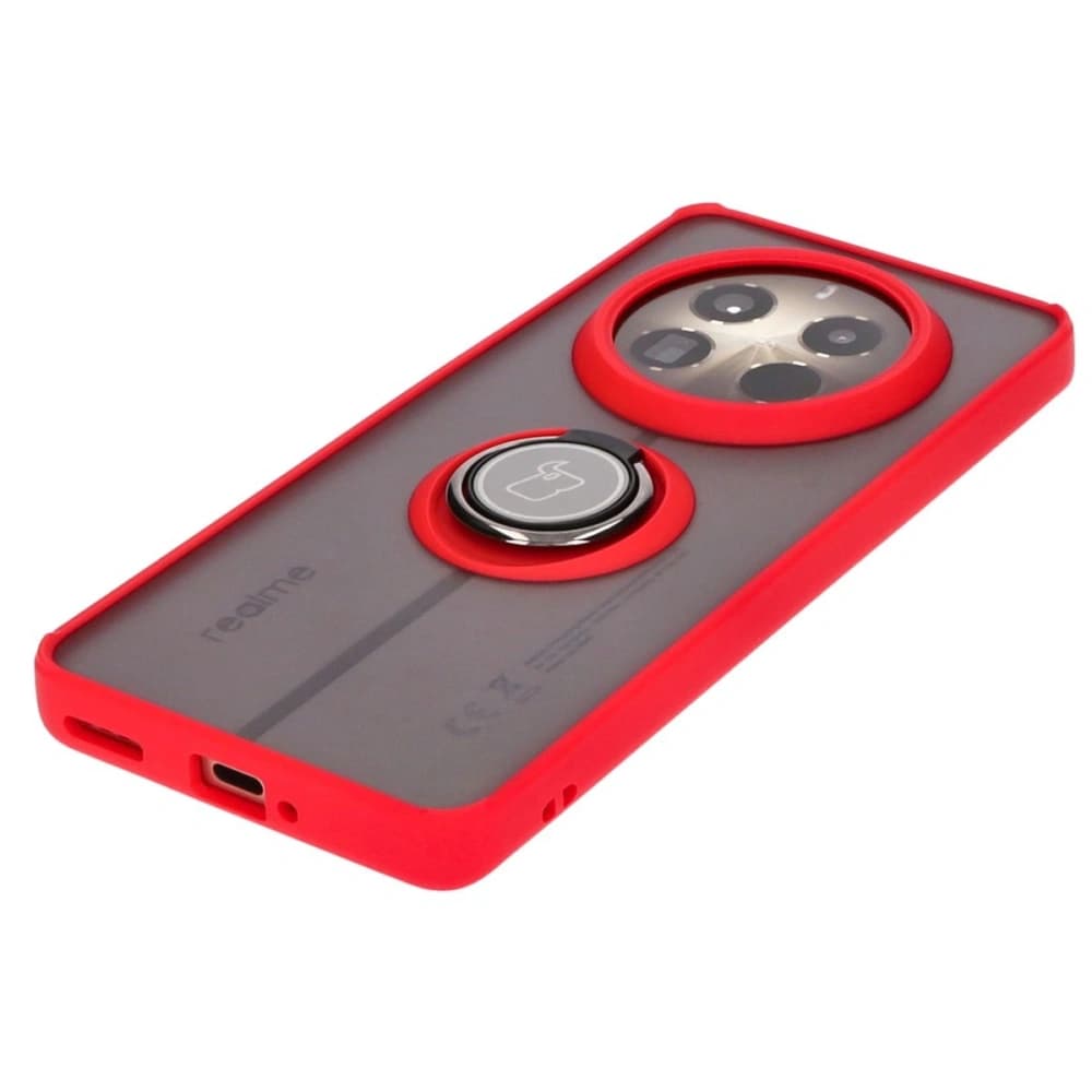 Etui s úchopem na prst Bizon Case Hybrid Ring pro Realme 12 Pro / 12 Pro+ kouřové s červeným rámečkem - 3