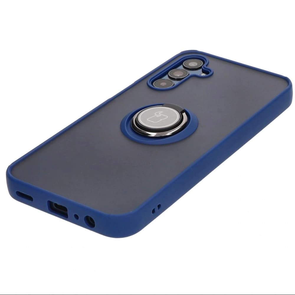 Etui s úchopem na prst Bizon Case Hybrid Ring pro Samsung Galaxy M15 5G kouřové s modrým rámečkem - 3