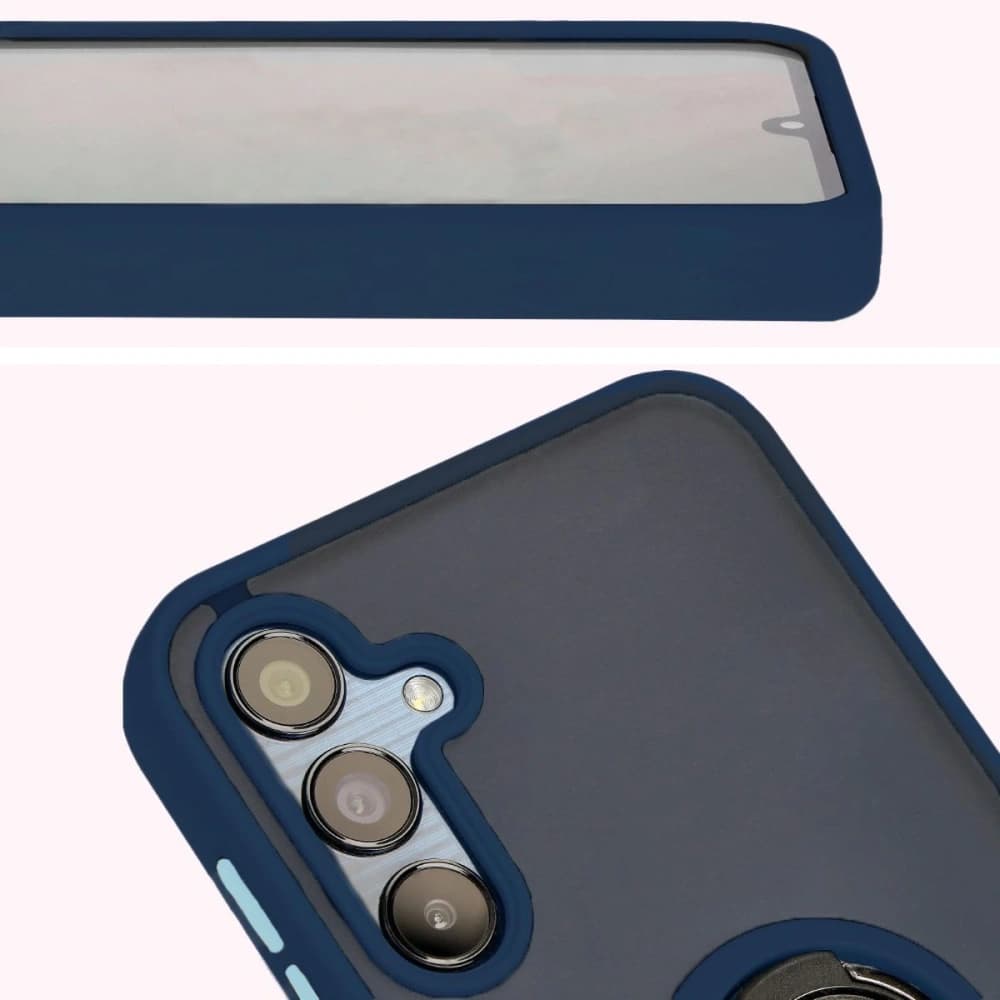 Etui s úchopem na prst Bizon Case Hybrid Ring pro Samsung Galaxy M15 5G kouřové s modrým rámečkem - 7