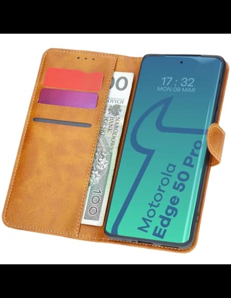 Kryt s klopou Bizon Case Pocket pro Motorola Edge 50 Pro hnědý