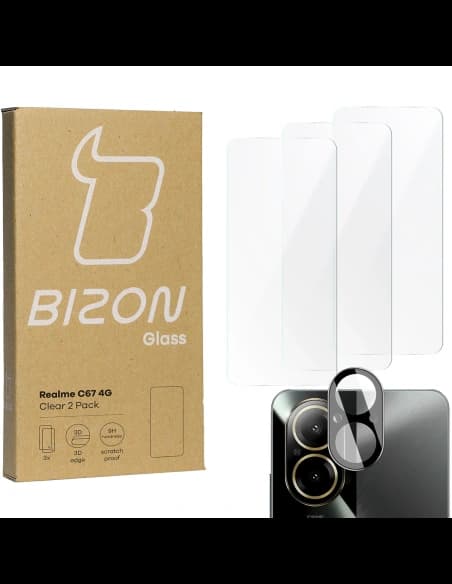 BIZON Clear 3x képernyőüveg + kameraüveg Realme C67 4G-hez