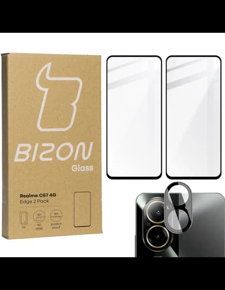 BIZON Edge 2x képernyő üveg + kamera üveg Realme C67 4G-hez
