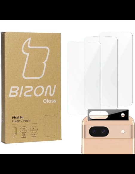 3x Szkło na ekran + szkło na aparat BIZON Clear do Google Pixel 8a
