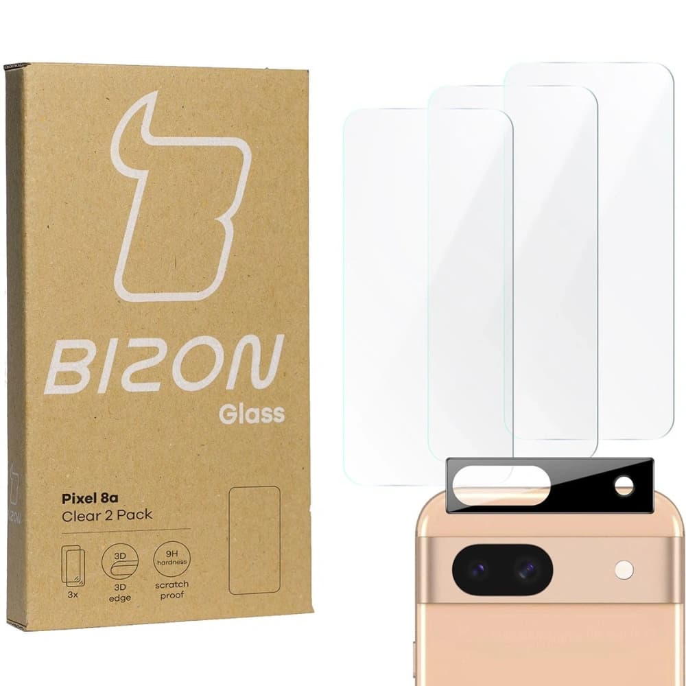 BIZON Clear 3x screen glass + camera glass Google Pixel 8a - 1