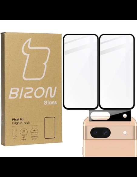 2x Szkło na ekran + szkło na aparat BIZON Edge do Google Pixel 8a