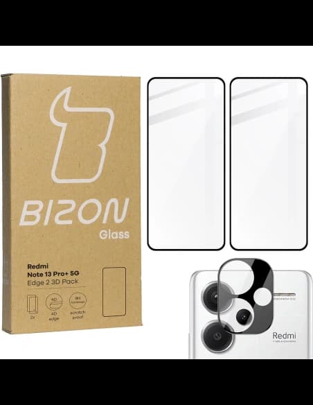 Sklo tvrzené Bizon Glass Edge 2 3D Pack - [2 PACK] + ochrana na objektiv Xiaomi Redmi Note 13 Pro+ 5G černé