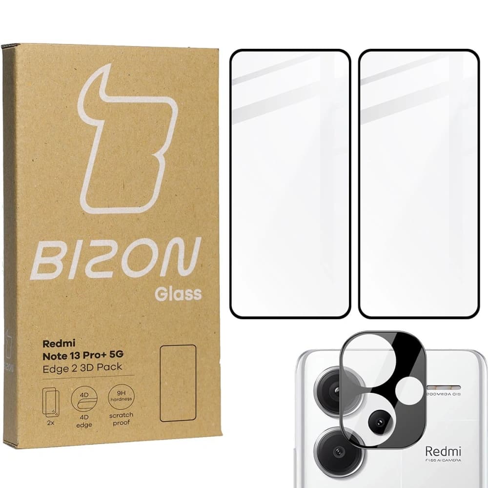 Sklo tvrzené Bizon Glass Edge 2 3D Pack - [2 PACK] + ochrana na objektiv Xiaomi Redmi Note 13 Pro+ 5G černé - 1