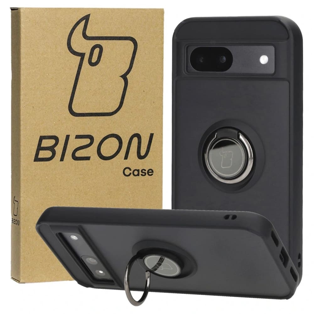 Etui s úchopem na prst Bizon Case Hybrid Ring pro Google Pixel 8a kouřové s černým rámem - 1