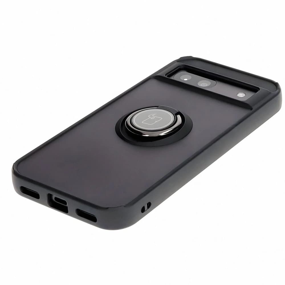 Etui s úchopem na prst Bizon Case Hybrid Ring pro Google Pixel 8a kouřové s černým rámem - 3