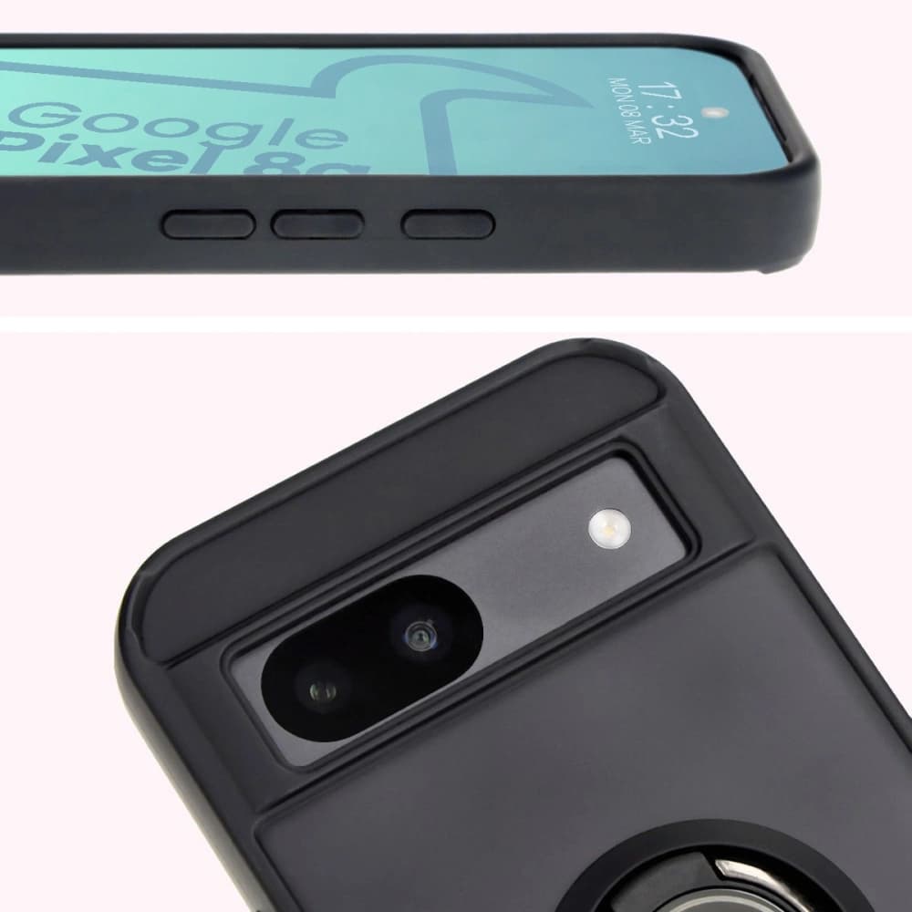 Etui s úchopem na prst Bizon Case Hybrid Ring pro Google Pixel 8a kouřové s černým rámem - 7
