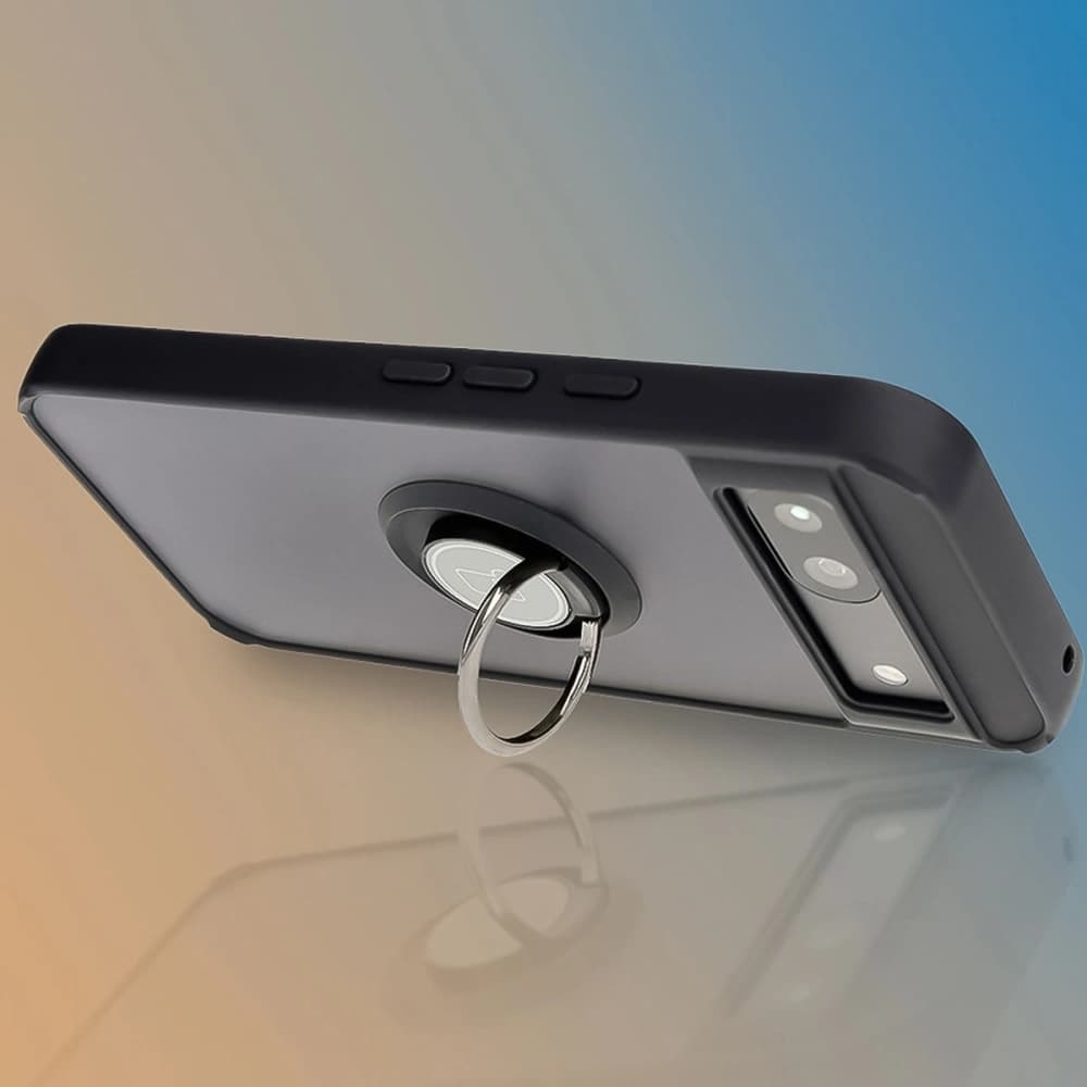Etui s úchopem na prst Bizon Case Hybrid Ring pro Google Pixel 8a kouřové s černým rámem - 9