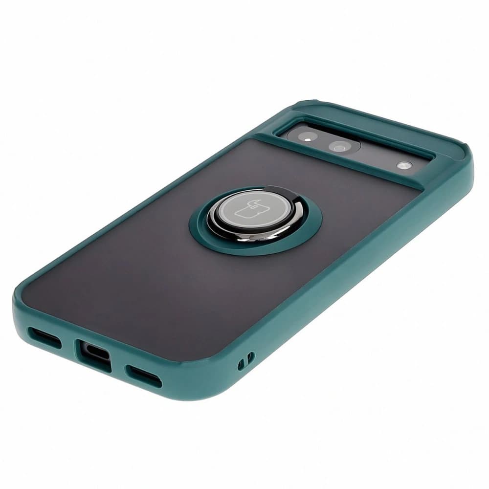 Etui s úchopem na prst Bizon Case Hybrid Ring pro Google Pixel 8a kouřové s tmavě zeleným rámečkem - 3