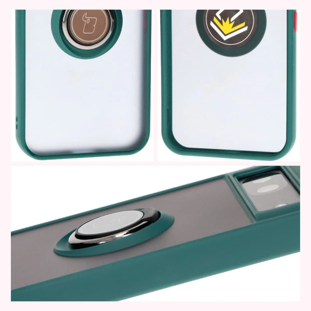 Etui s úchopem na prst Bizon Case Hybrid Ring pro Google Pixel 8a kouřové s tmavě zeleným rámečkem - 6