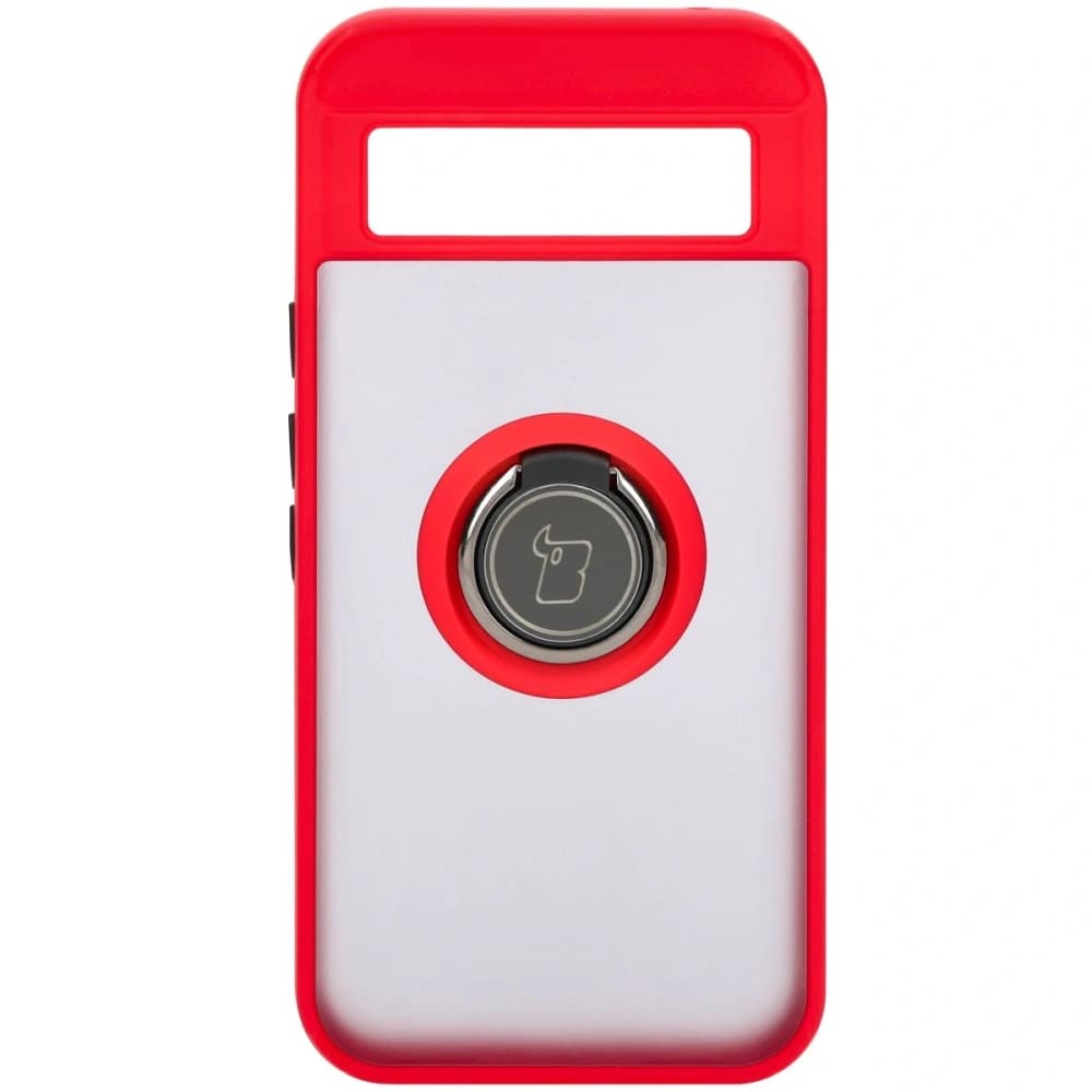 Etui s úchytem na prst Bizon Case Hybrid Ring pro Google Pixel 8a kouřové s červeným rámem - 2