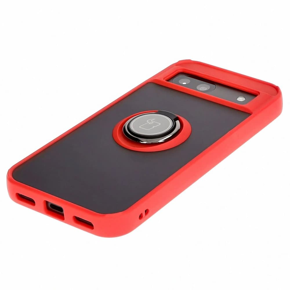 Etui s úchytem na prst Bizon Case Hybrid Ring pro Google Pixel 8a kouřové s červeným rámem - 3