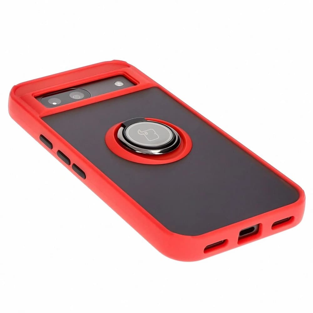 Etui s úchytem na prst Bizon Case Hybrid Ring pro Google Pixel 8a kouřové s červeným rámem - 4