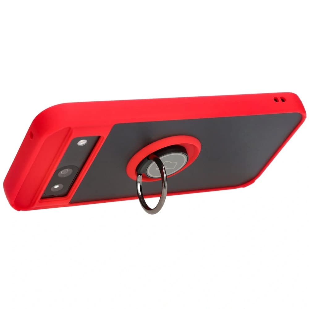 Etui s úchytem na prst Bizon Case Hybrid Ring pro Google Pixel 8a kouřové s červeným rámem - 5