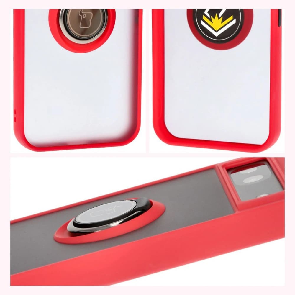 Etui s úchytem na prst Bizon Case Hybrid Ring pro Google Pixel 8a kouřové s červeným rámem - 6