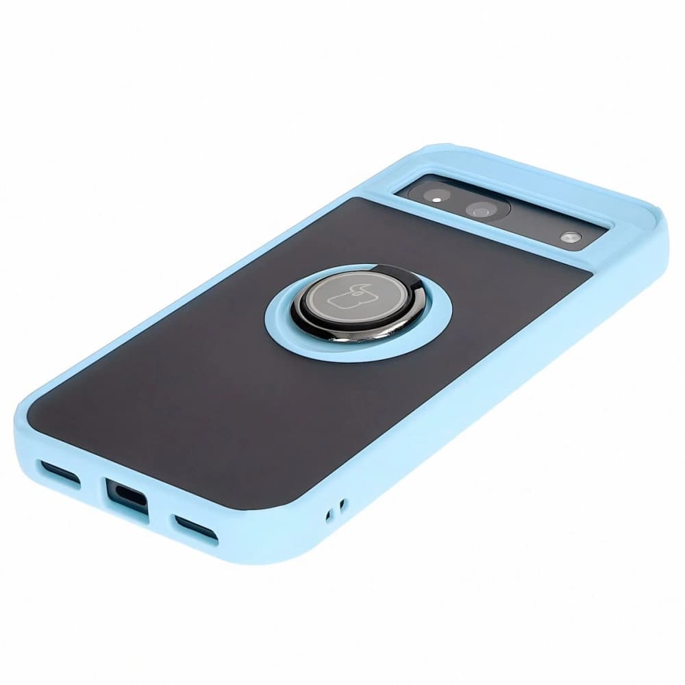 Etui s úchopem na prst Bizon Case Hybrid Ring pro Google Pixel 8a kouřové s jasně modrým rámečkem - 3