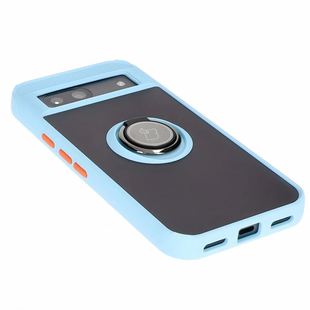 Etui s úchopem na prst Bizon Case Hybrid Ring pro Google Pixel 8a kouřové s jasně modrým rámečkem - 4