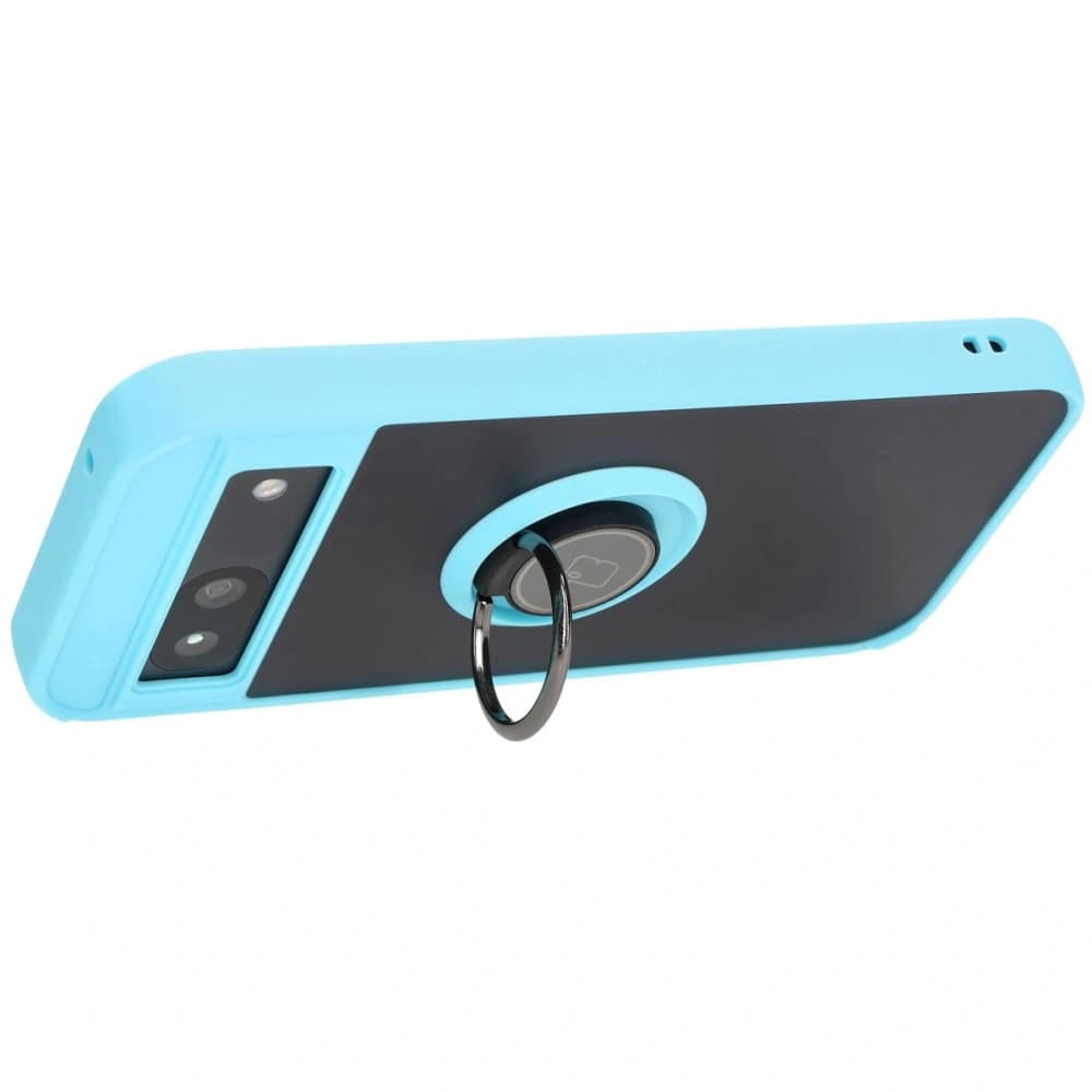 Etui s úchopem na prst Bizon Case Hybrid Ring pro Google Pixel 8a kouřové s jasně modrým rámečkem - 5