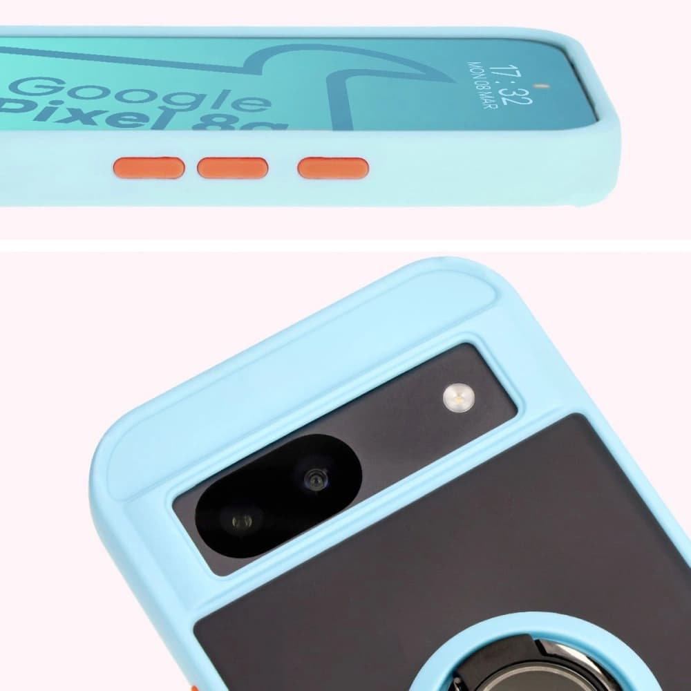 Etui s úchopem na prst Bizon Case Hybrid Ring pro Google Pixel 8a kouřové s jasně modrým rámečkem - 7