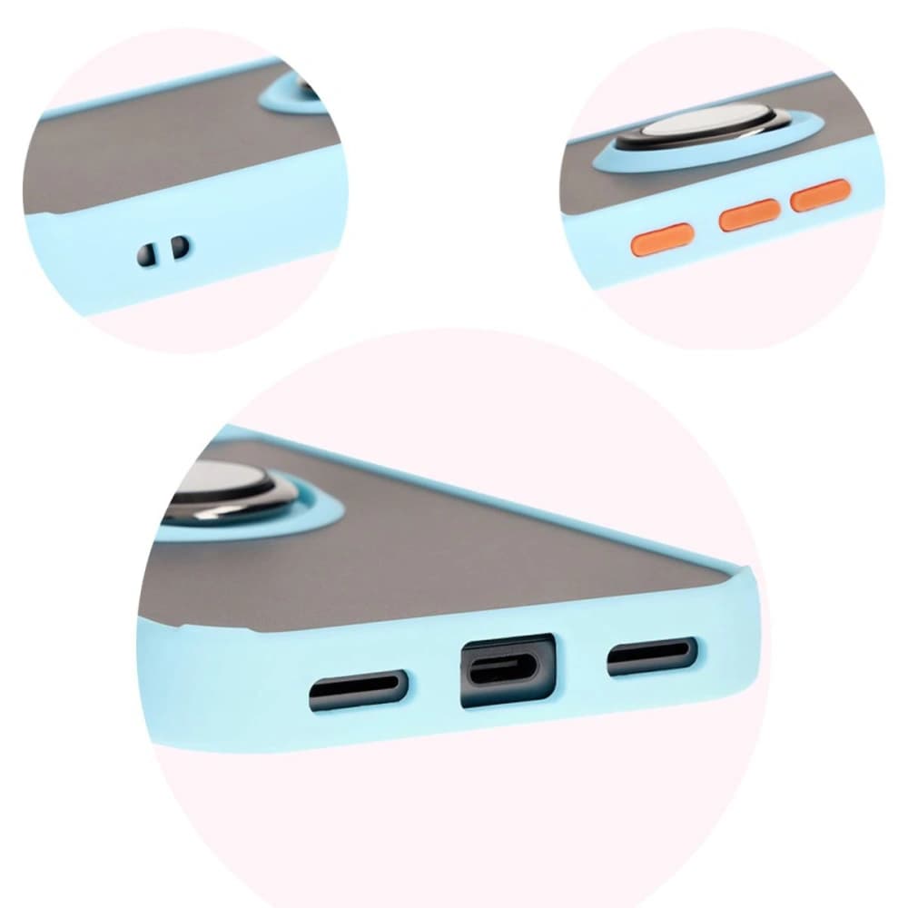 Etui s úchopem na prst Bizon Case Hybrid Ring pro Google Pixel 8a kouřové s jasně modrým rámečkem - 8