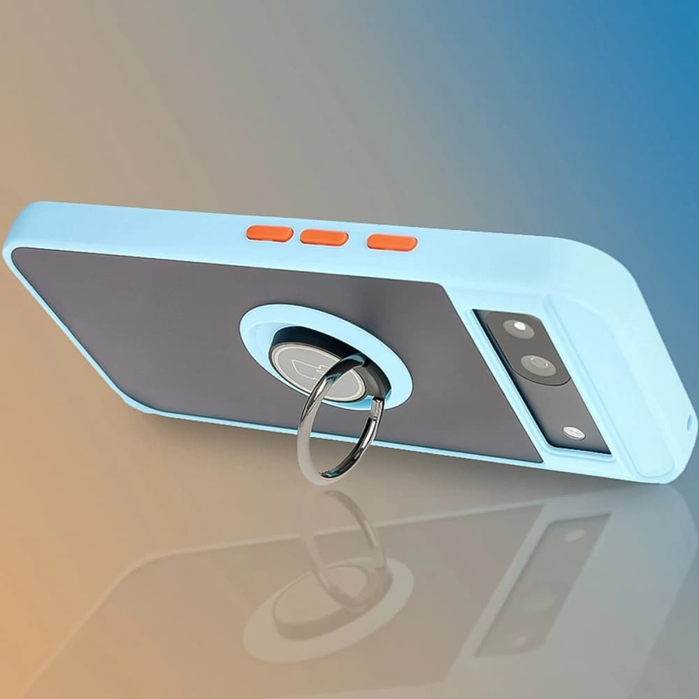 Etui s úchopem na prst Bizon Case Hybrid Ring pro Google Pixel 8a kouřové s jasně modrým rámečkem - 9