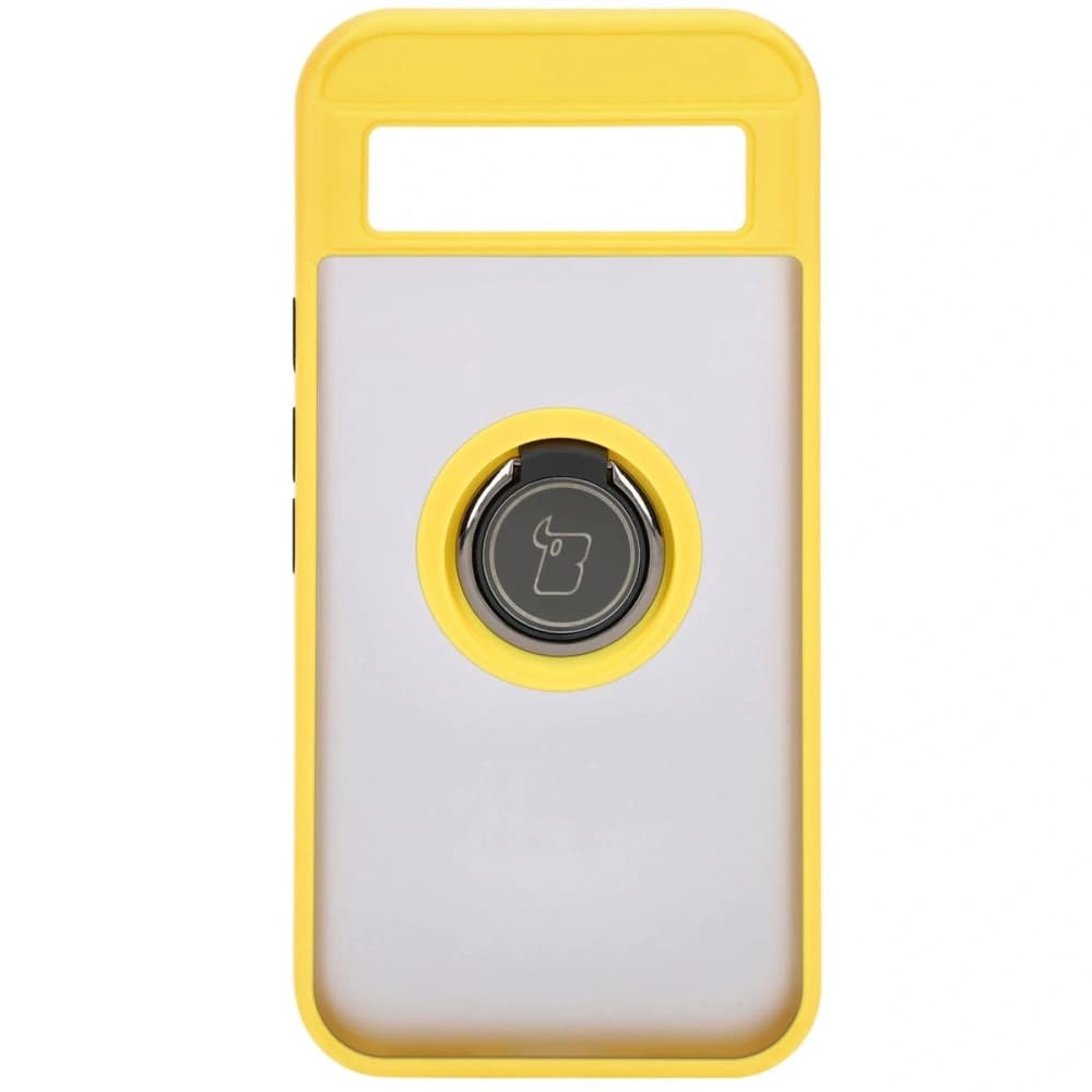 Etui s úchopem na prst Bizon Case Hybrid Ring pro Google Pixel 8a kouřové s žlutým rámem - 2
