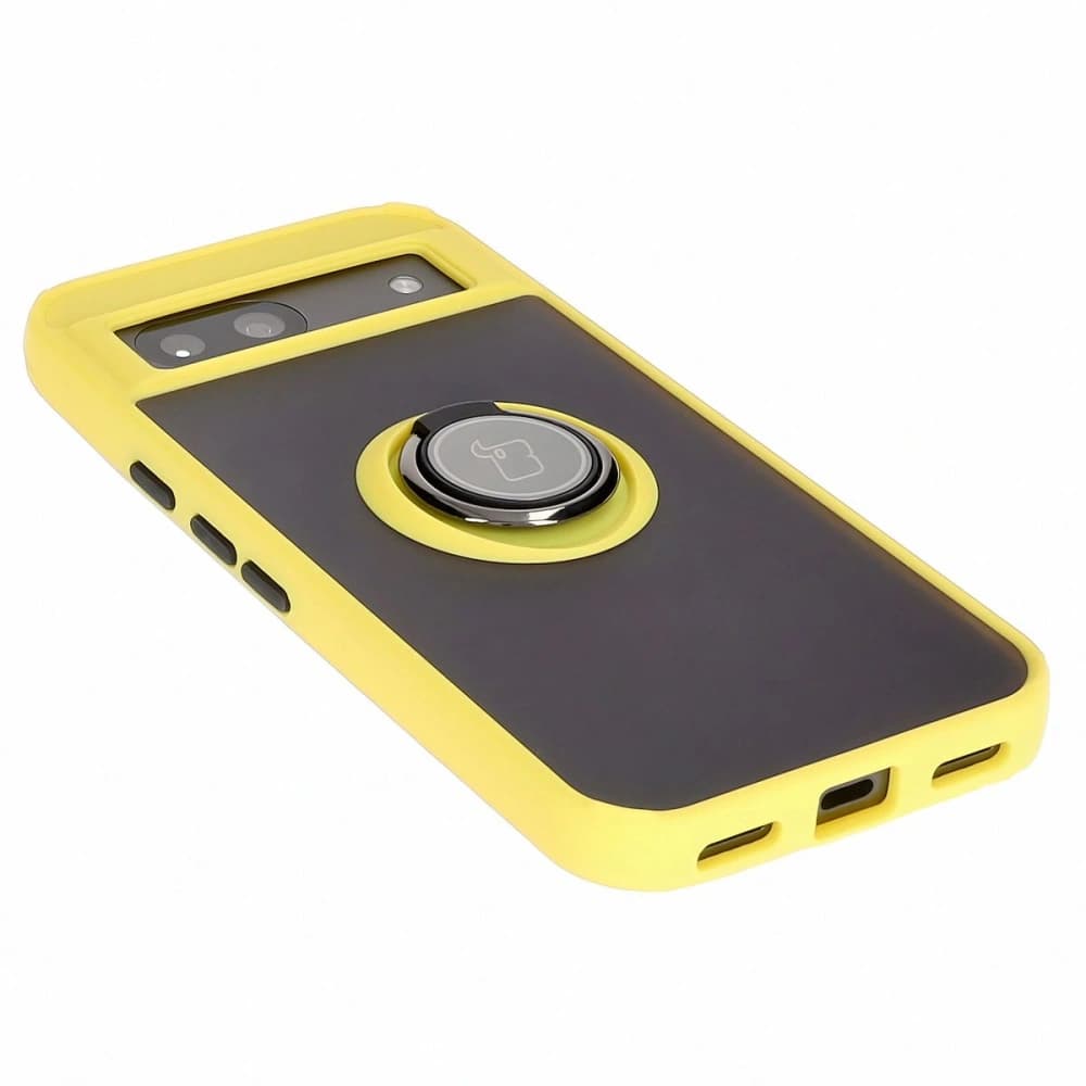 Etui s úchopem na prst Bizon Case Hybrid Ring pro Google Pixel 8a kouřové s žlutým rámem - 4