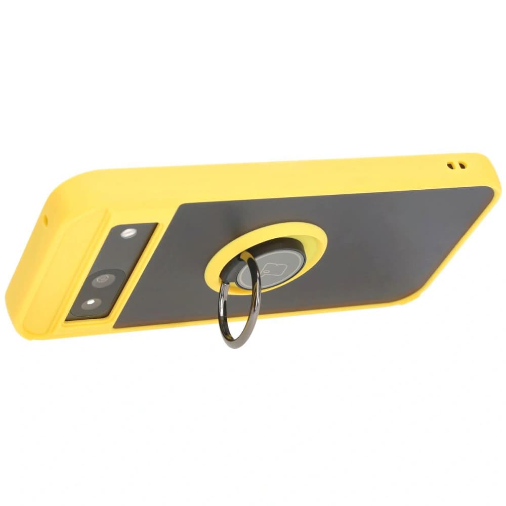Etui s úchopem na prst Bizon Case Hybrid Ring pro Google Pixel 8a kouřové s žlutým rámem - 5