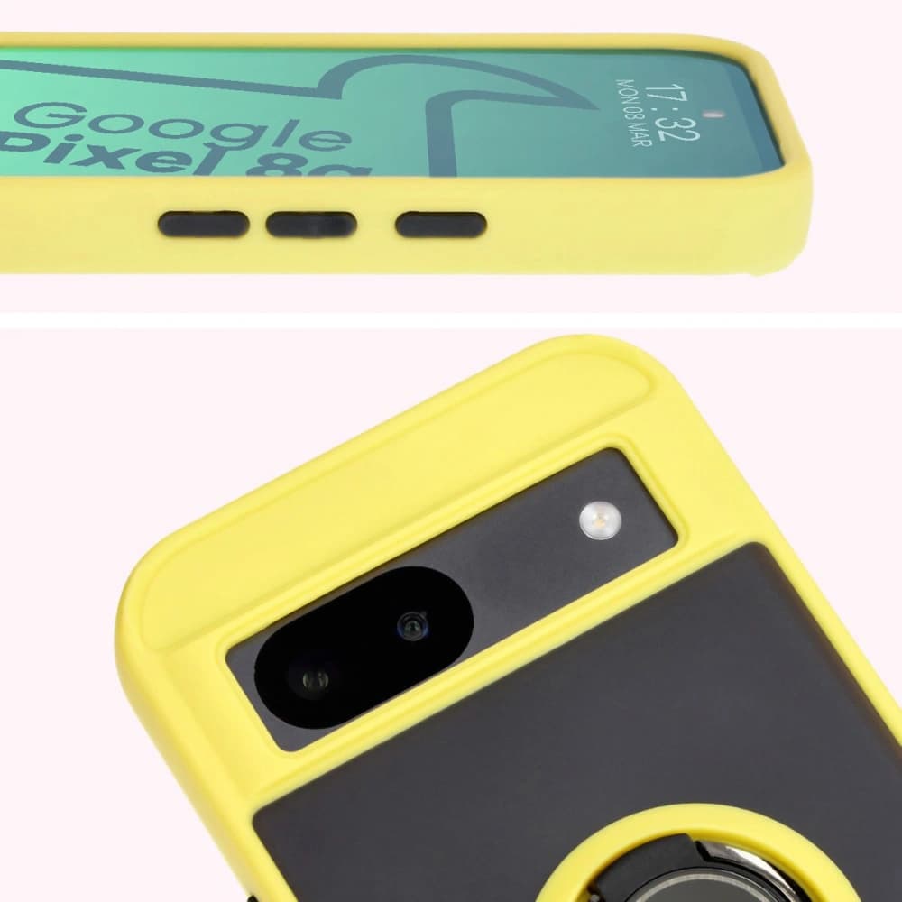Etui s úchopem na prst Bizon Case Hybrid Ring pro Google Pixel 8a kouřové s žlutým rámem - 7