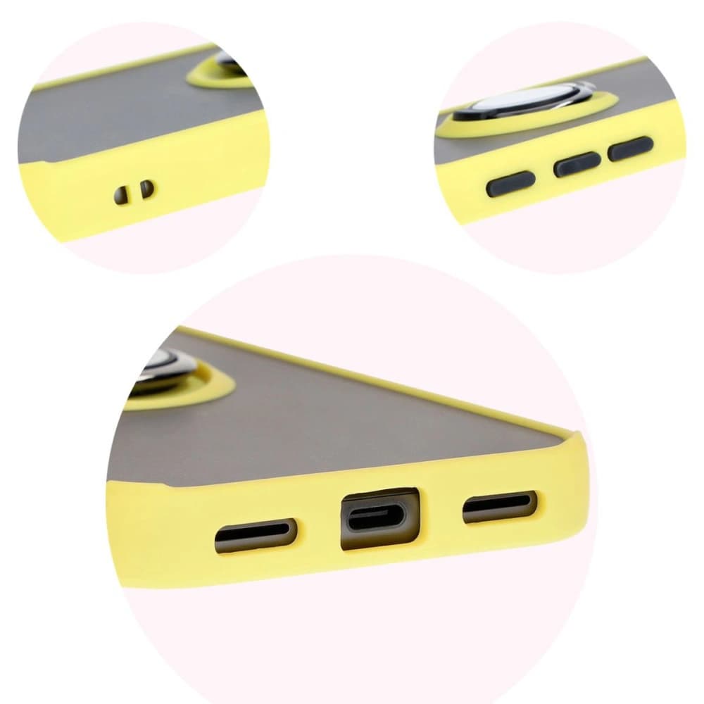 Etui s úchopem na prst Bizon Case Hybrid Ring pro Google Pixel 8a kouřové s žlutým rámem - 8