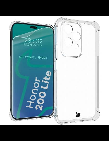 Bizon Case Clear Pack flexible case + 2x screen film Honor 200 Lite clear