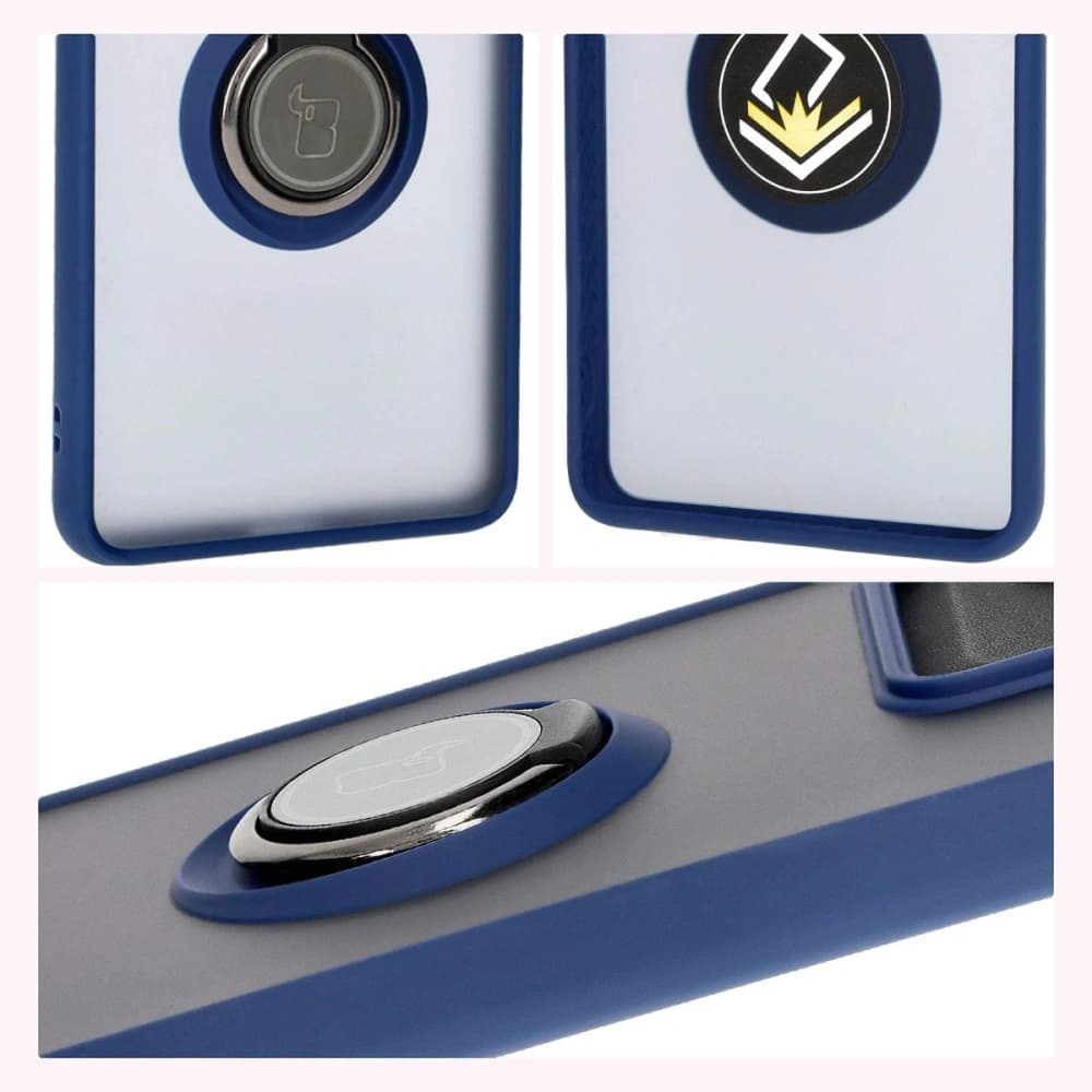 Bizon Case Hybrid Ring Motorola Edge 50 Pro rauchig mit einem marineblauen Rahmen - 6