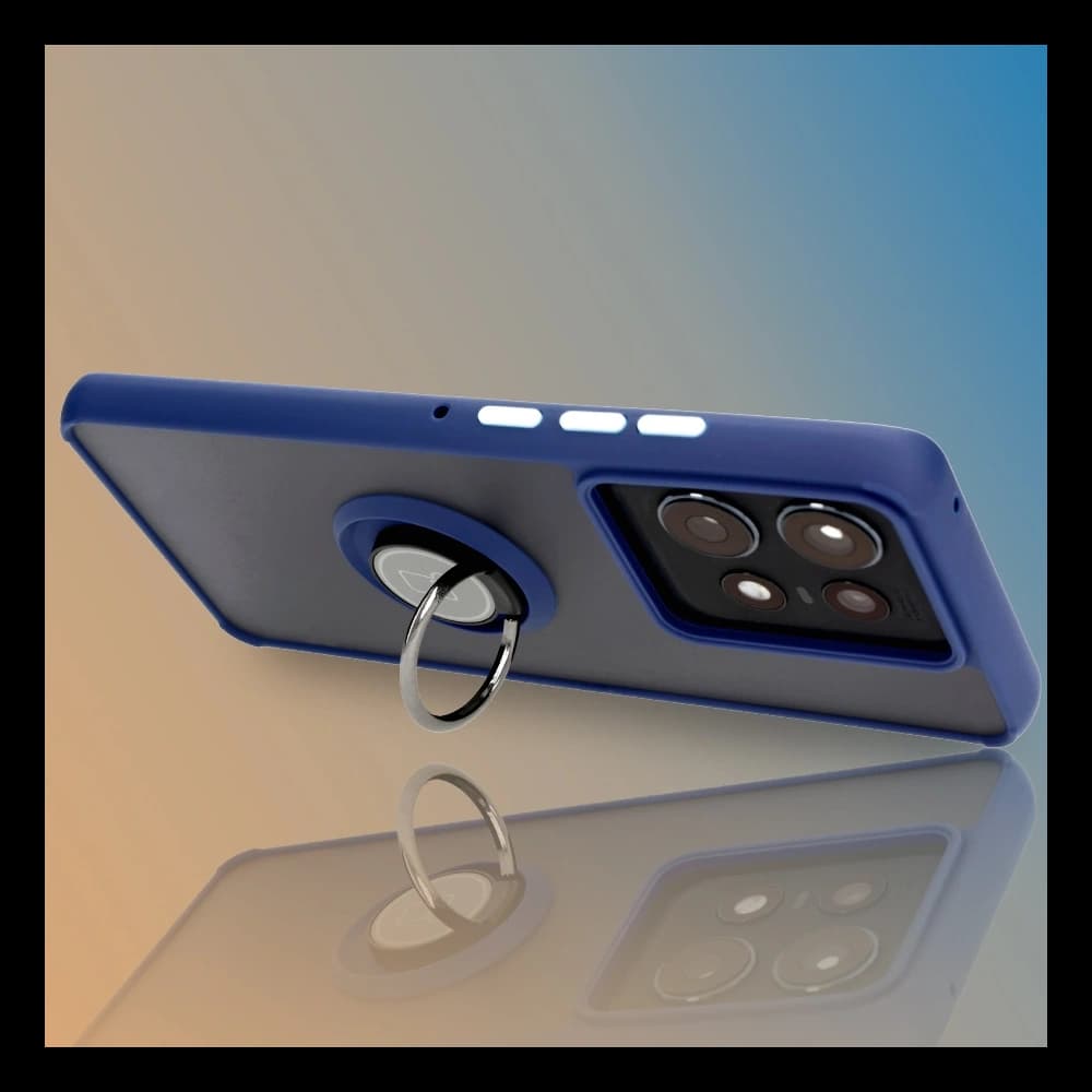 Bizon Case Hybrid Ring Motorola Edge 50 Pro rauchig mit einem marineblauen Rahmen - 9