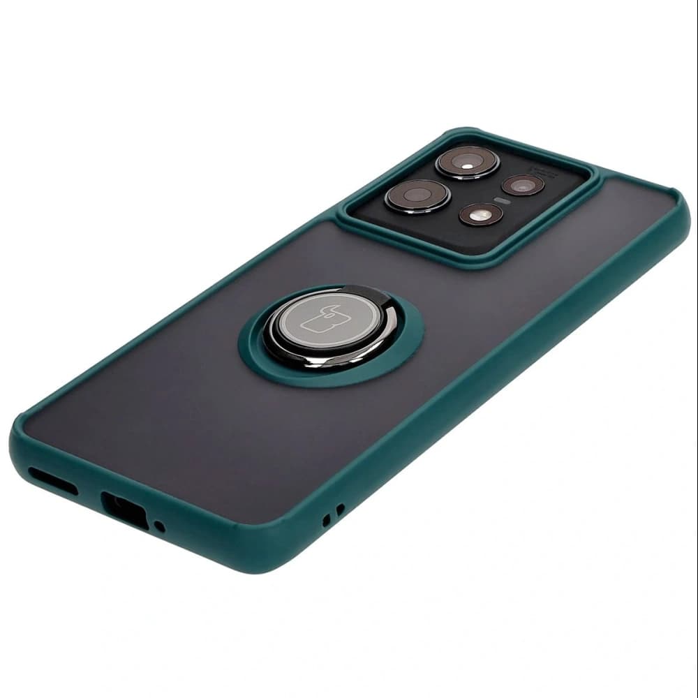 Etui s úchytem na prst Bizon Case Hybrid Ring pro Motorola Edge 50 Pro kouřové s tmavě zeleným rámečkem - 3