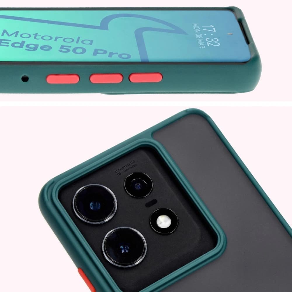 Etui s úchytem na prst Bizon Case Hybrid Ring pro Motorola Edge 50 Pro kouřové s tmavě zeleným rámečkem - 7