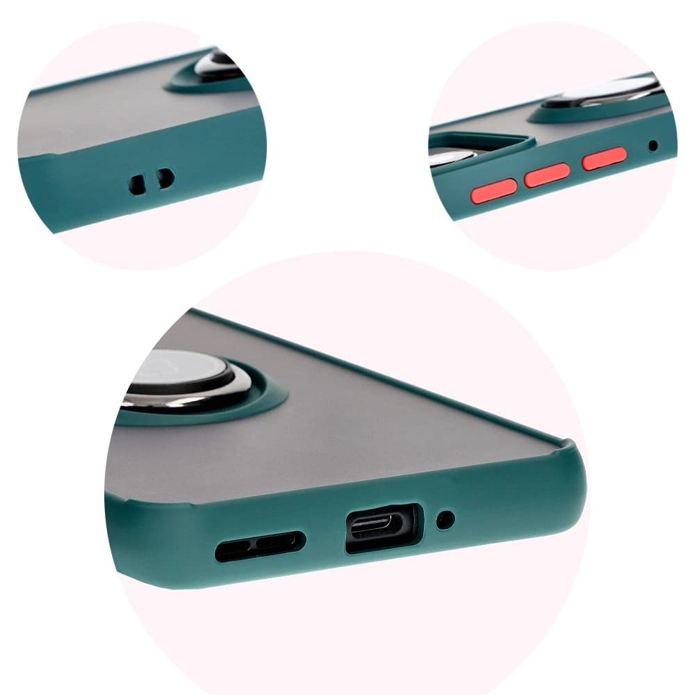 Etui s úchytem na prst Bizon Case Hybrid Ring pro Motorola Edge 50 Pro kouřové s tmavě zeleným rámečkem - 8