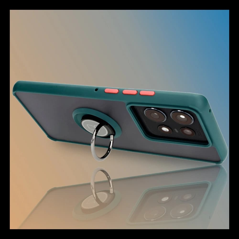 Etui s úchytem na prst Bizon Case Hybrid Ring pro Motorola Edge 50 Pro kouřové s tmavě zeleným rámečkem - 9