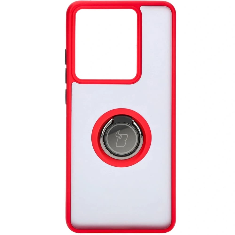 Pouzdro s úchopem na prst Bizon Case Hybrid Ring pro Motorola Edge 50 Pro kouřové s červeným rámem. - 2