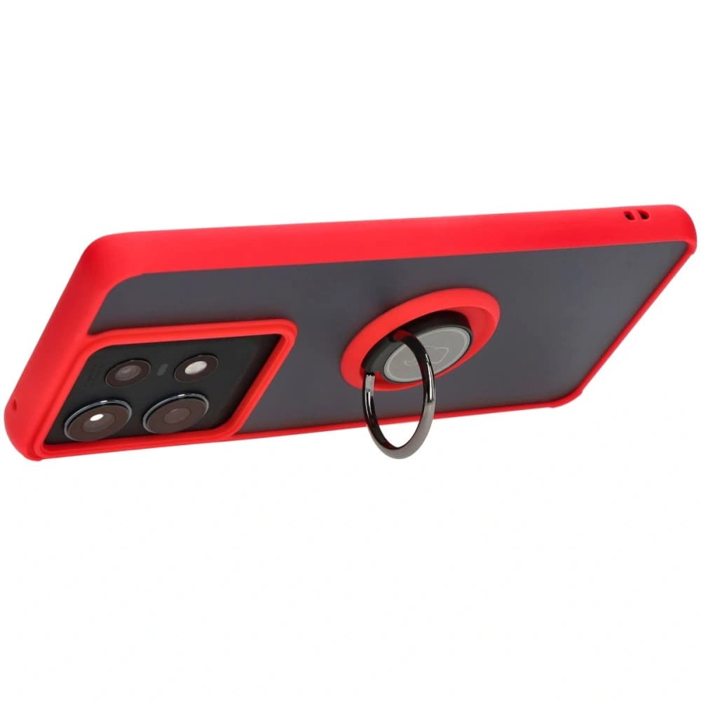 Pouzdro s úchopem na prst Bizon Case Hybrid Ring pro Motorola Edge 50 Pro kouřové s červeným rámem. - 5